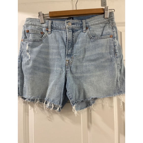 GAP Pants - Gap Denim Womens High Rise 4 Inch Short Light Wash Distressed Raw Hem Size 29